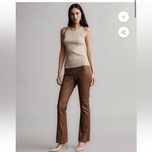 TWP Skinny Love Lambskin Lamb Leather Flare Pants Tobacco Brown Size 12 EUC
